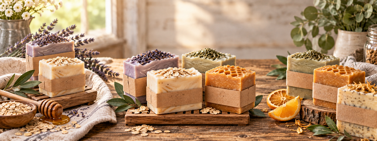 Assorted handcrafted soaps from Nutter Homestead Market